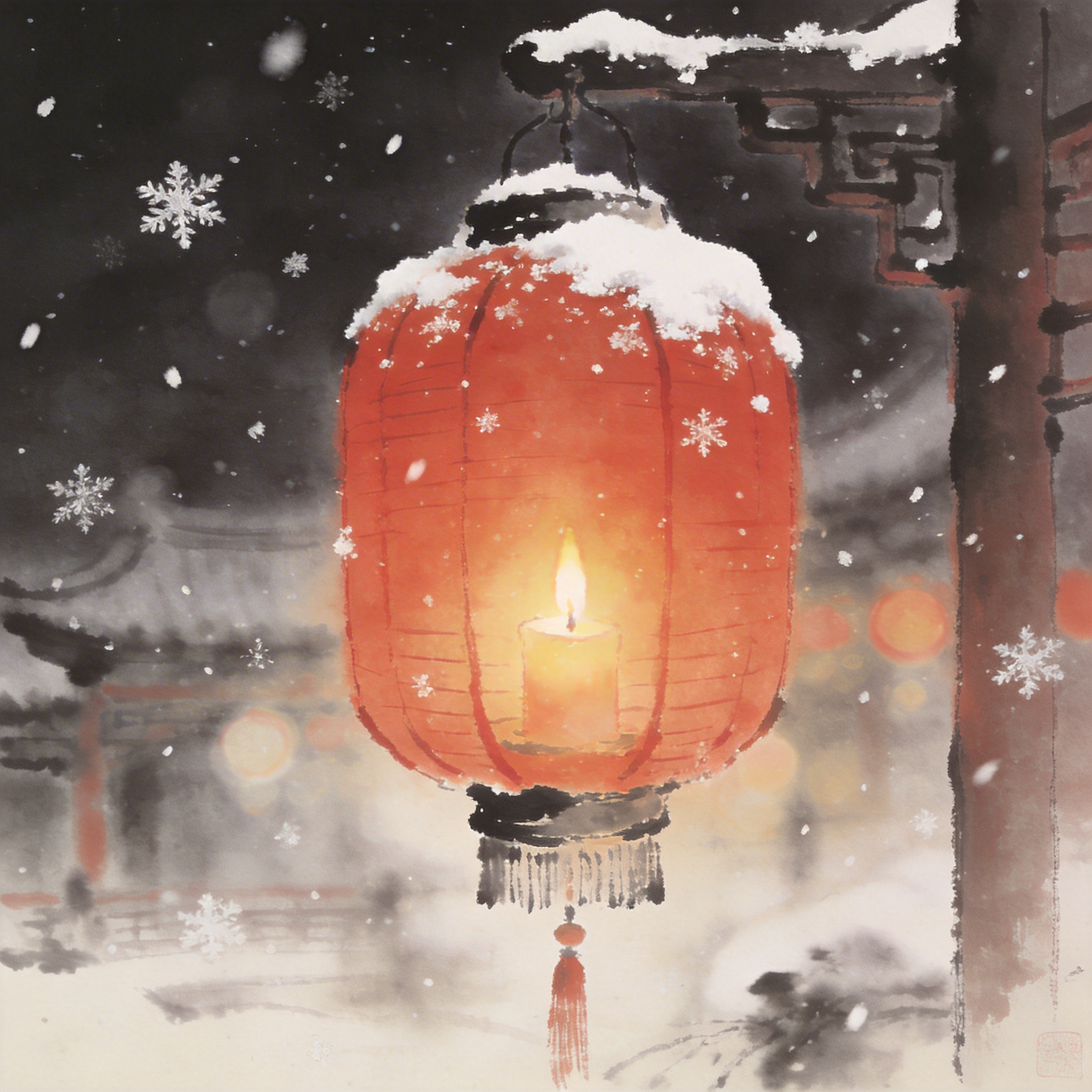 红灯笼与雪